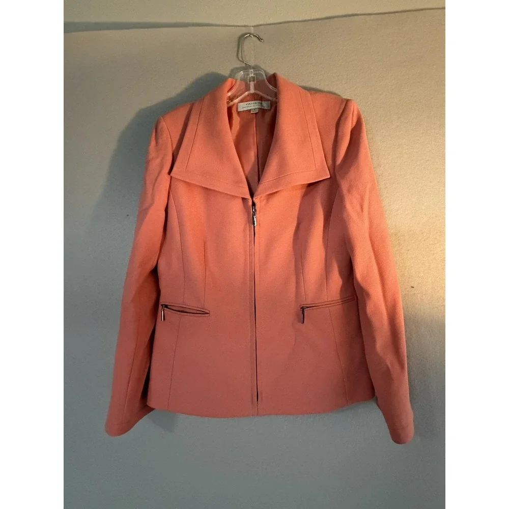 Tahari Arthur S. Levine Blazer Womens 6 Pink Crepe Zip Front Lined Jacket